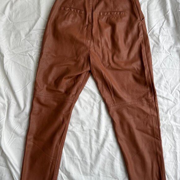 Free People Cognac Faux Leather Belted Paperbag Pants | Size 2 - Picture 4 of 5